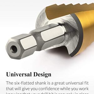 QWORK 3 Pcs Titanium Step Drill Bit Set, High Speed Steel, 1/8" - 3/4" Total 28 Sizes, HSS Multiple Hole Drilling Cutting with Storage Bag