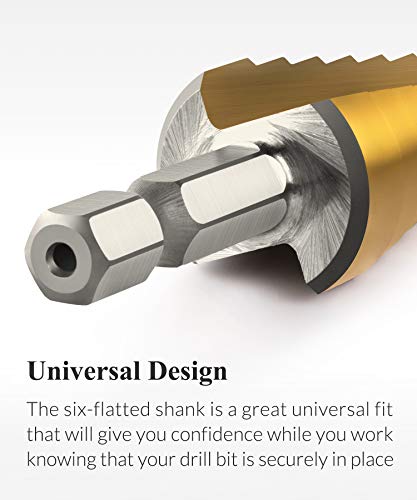 QWORK 3 Pcs Titanium Step Drill Bit Set, High Speed Steel, 1/8" - 3/4" Total 28 Sizes, HSS Multiple Hole Drilling Cutting with Storage Bag