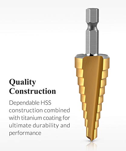 QWORK 3 Pcs Titanium Step Drill Bit Set, High Speed Steel, 1/8" - 3/4" Total 28 Sizes, HSS Multiple Hole Drilling Cutting with Storage Bag