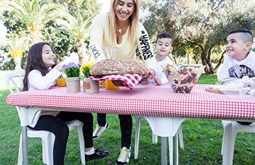 TopTableCloth Table Cover Red & White Checkered tablecloths Elastic Corner Fitted Rectangular Folding Table 6 Foot 30" x 72" Table Cloth Waterproof Vinyl Flannel Plastic Tablecloth for Camping Picnic