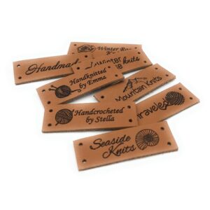 Custom garment labels, leather labels, personalized logo tags, clothing leather labels, knitting tags, labels for crochet products, 25 pc