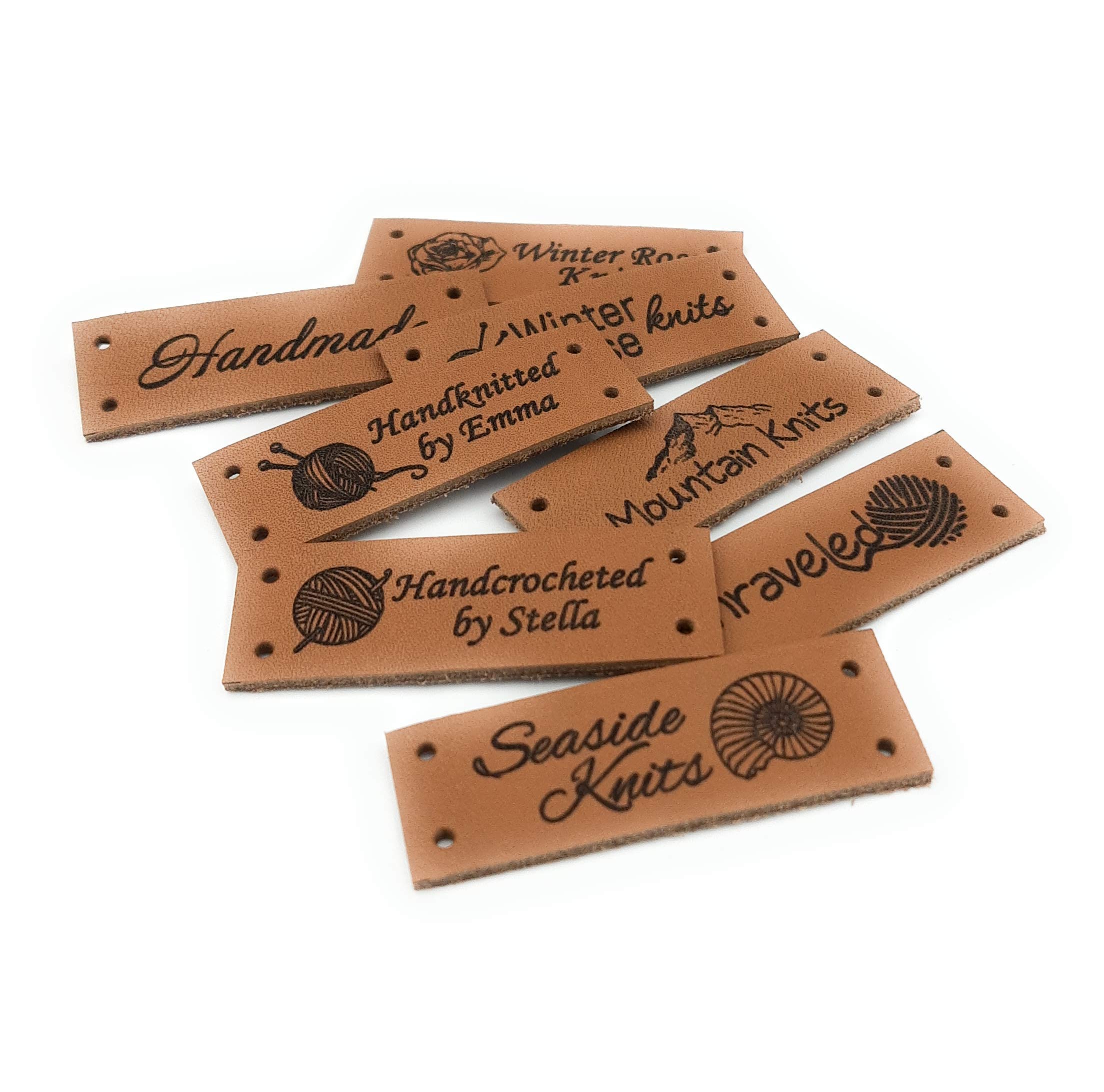 Custom garment labels, leather labels, personalized logo tags, clothing leather labels, knitting tags, labels for crochet products, 25 pc