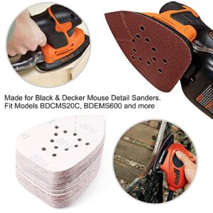 LotFancy Sanding Pads for Black and Decker Mouse Sanders, 50PCS 60 80 120 150 220 Grit Sandpaper Assortment - 12 Hole Hook and Loop Detail Palm Sander Sanding Sheets Sand Paper