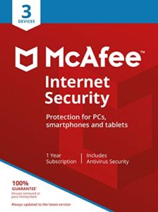 mcafee 2019 internet security, 3 devices, 1 year, pc/mac/android/smartphones [download]