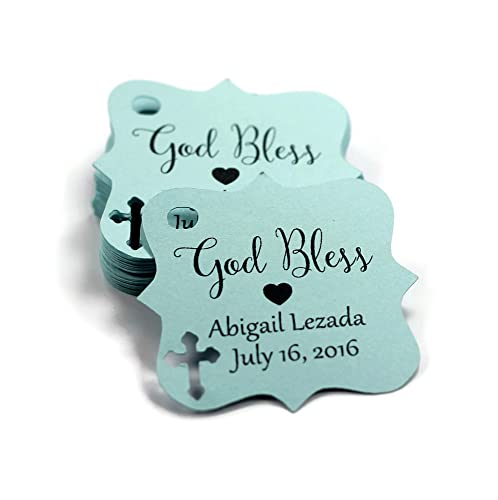 Baptism Tags - Small Personalized God Bless Favor Tags (Set of 20) (Blue)