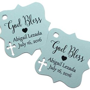 Baptism Tags - Small Personalized God Bless Favor Tags (Set of 20) (Blue)