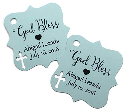 Baptism Tags - Small Personalized God Bless Favor Tags (Set of 20) (Blue)