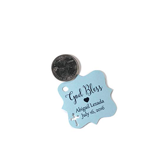 Baptism Tags - Small Personalized God Bless Favor Tags (Set of 20) (Blue)