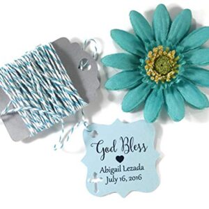 Baptism Tags - Small Personalized God Bless Favor Tags (Set of 20) (Blue)