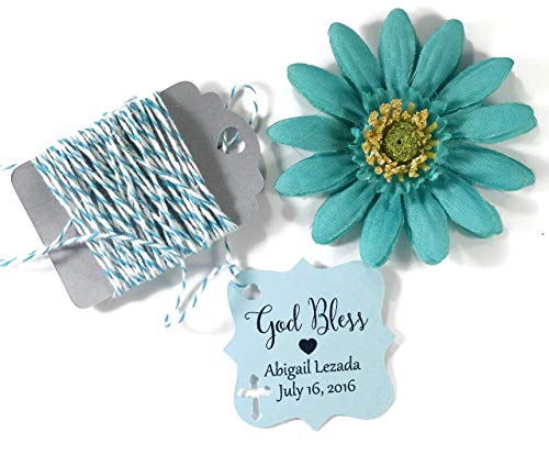 Baptism Tags - Small Personalized God Bless Favor Tags (Set of 20) (Blue)