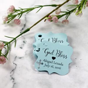 Baptism Tags - Small Personalized God Bless Favor Tags (Set of 20) (Blue)