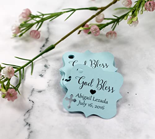 Baptism Tags - Small Personalized God Bless Favor Tags (Set of 20) (Blue)