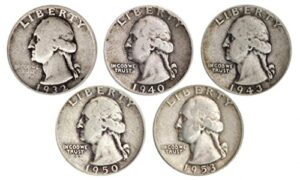 count of 5-90% silver washington quarters - all different dates fine