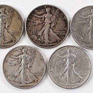 Walking Liberty Set of 5 Half Dollars All Different Dates VG and Better