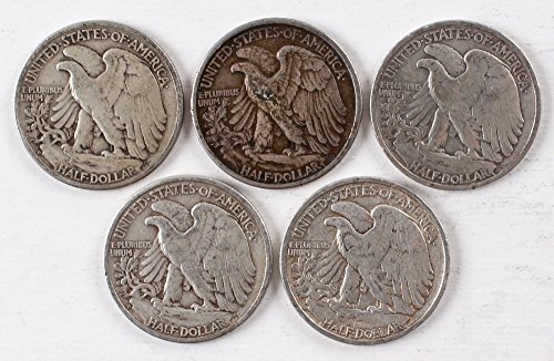 Walking Liberty Set of 5 Half Dollars All Different Dates VG and Better