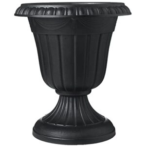 arcadia garden products pl20bk classic traditional plastic urn planter indoor/outdoor, 10" x 12", black