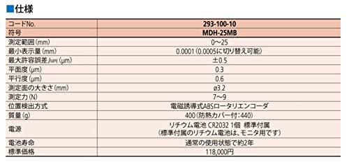 Mitutoyo 293-100-10 Sub-Micron Digimatic Micrometer, 0-25mm Range, 0.0001mm/0.0005mm Resolution