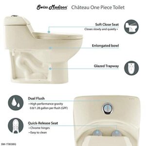 Swiss Madison SM-1T803 Chateau Elongated Toilet Dual Flush 0.8/1.28 Gpf (Soft Closing Quick Release Seat Included)