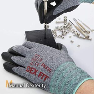 DEX FIT Nitrile Work Gloves FN330, 3 Pairs, 3D-Comfort Stretchy Fit, Firm Grip, Thin & Lightweight, Touch-Screen Compatible, Durable, Breathable & Cool, Machine Washable; Grey M (8)