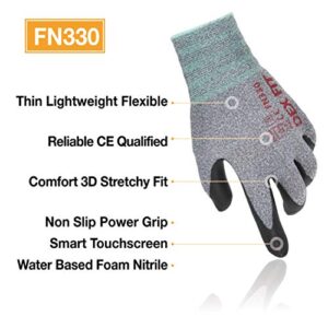 DEX FIT Nitrile Work Gloves FN330, 3 Pairs, 3D-Comfort Stretchy Fit, Firm Grip, Thin & Lightweight, Touch-Screen Compatible, Durable, Breathable & Cool, Machine Washable; Grey M (8)