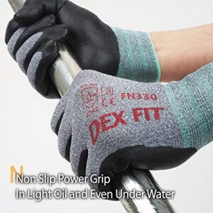 DEX FIT Nitrile Work Gloves FN330, 3 Pairs, 3D-Comfort Stretchy Fit, Firm Grip, Thin & Lightweight, Touch-Screen Compatible, Durable, Breathable & Cool, Machine Washable; Grey M (8)