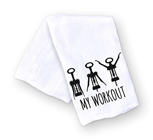 Handmade Funny Kitchen Towel - 100% Cotton Funny Hand Bar Towels for Wine Lovers, Corkscrew Workout - 28x28 Inch Perfect for Hostess Housewarming Christmas Mother’s Day Birthday Gift (My Workout)