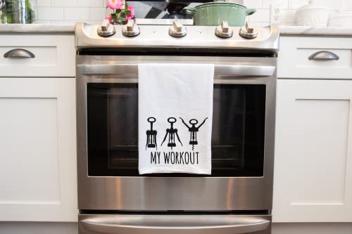 Handmade Funny Kitchen Towel - 100% Cotton Funny Hand Bar Towels for Wine Lovers, Corkscrew Workout - 28x28 Inch Perfect for Hostess Housewarming Christmas Mother’s Day Birthday Gift (My Workout)