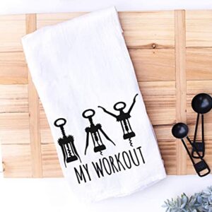 Handmade Funny Kitchen Towel - 100% Cotton Funny Hand Bar Towels for Wine Lovers, Corkscrew Workout - 28x28 Inch Perfect for Hostess Housewarming Christmas Mother’s Day Birthday Gift (My Workout)