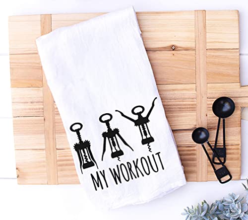 Handmade Funny Kitchen Towel - 100% Cotton Funny Hand Bar Towels for Wine Lovers, Corkscrew Workout - 28x28 Inch Perfect for Hostess Housewarming Christmas Mother’s Day Birthday Gift (My Workout)