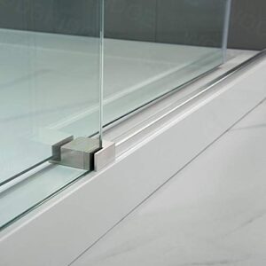 WOODBRIDGE Frameless Sliding Bathtub Door, 56"-60" Width, 62" Height, 3/8" (10 mm) Clear Tempered Glass, Brushed Nickel Finish, Designed for Smooth Door Closing and Opening. MBSDC6062-B4