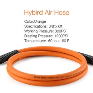 Giraffe Tools Hybrid Lead-in Air Hose, 3/8 inch x 6 ft, 1/4 in. MNPT Fittings, 300 PSI Heavy Duty, Lightweight Air Compressor Hose Short