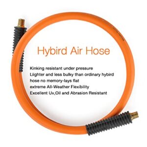 Giraffe Tools Hybrid Lead-in Air Hose, 3/8 inch x 6 ft, 1/4 in. MNPT Fittings, 300 PSI Heavy Duty, Lightweight Air Compressor Hose Short