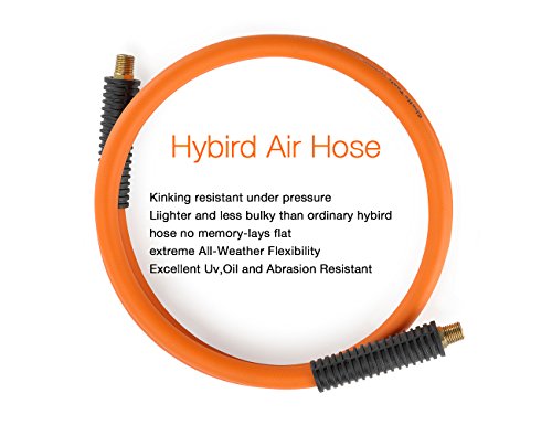 Giraffe Tools Hybrid Lead-in Air Hose, 3/8 inch x 6 ft, 1/4 in. MNPT Fittings, 300 PSI Heavy Duty, Lightweight Air Compressor Hose Short