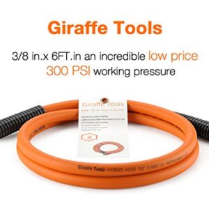 Giraffe Tools Hybrid Lead-in Air Hose, 3/8 inch x 6 ft, 1/4 in. MNPT Fittings, 300 PSI Heavy Duty, Lightweight Air Compressor Hose Short