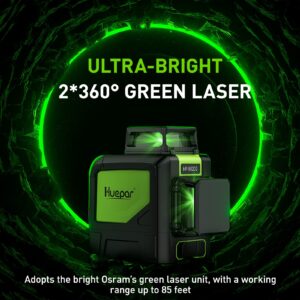 Huepar 902CG Self-Leveling 360-Degree Cross Line Laser Level with Pulse Mode, Switchable Horizontal and Vertical Green Beam Laser Tool, Magnetic Pivoting Base Included