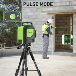 Huepar 902CG Self-Leveling 360-Degree Cross Line Laser Level with Pulse Mode, Switchable Horizontal and Vertical Green Beam Laser Tool, Magnetic Pivoting Base Included