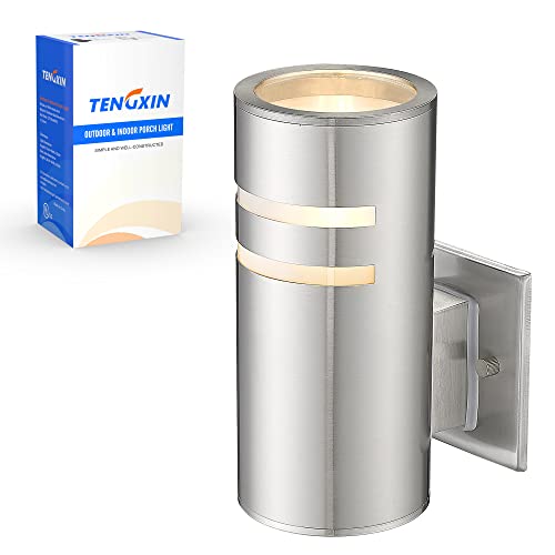 TENGXIN Outdoor Wall Light Fixture, Modern Outdoor Wall Sconce with Stainless Steel Cylinder,E26 Socket,IP65 Waterproof,UL Listed.Brushed Nickel