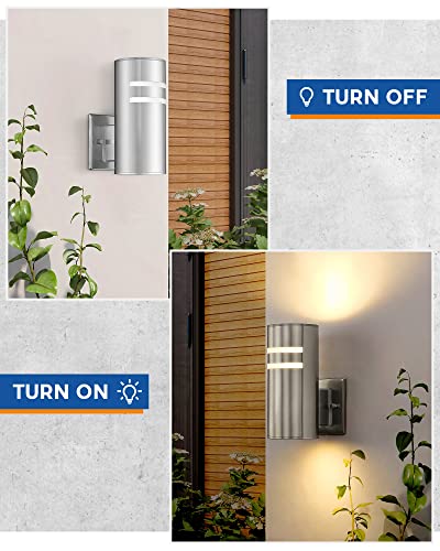 TENGXIN Outdoor Wall Light Fixture, Modern Outdoor Wall Sconce with Stainless Steel Cylinder,E26 Socket,IP65 Waterproof,UL Listed.Brushed Nickel