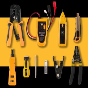 InstallerParts Professional Network Tool Kit 15 In 1 - RJ45 Crimper Tool Cat 5 Cat6 Cable Tester, Gauge Wire Stripper Cutting Twisting Tool, Ethernet Punch Down Tool, Screwdriver, Knife