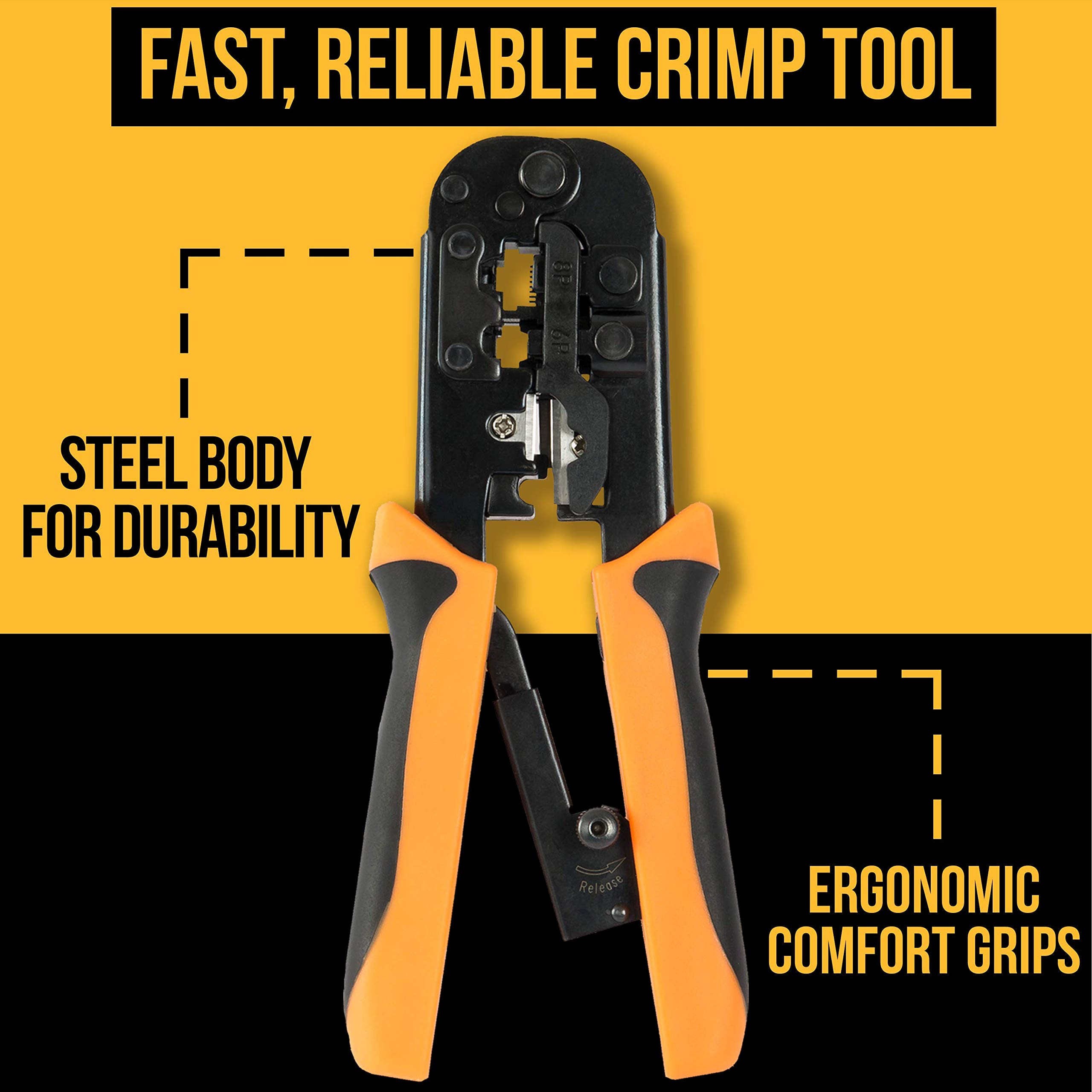 InstallerParts Professional Network Tool Kit 15 In 1 - RJ45 Crimper Tool Cat 5 Cat6 Cable Tester, Gauge Wire Stripper Cutting Twisting Tool, Ethernet Punch Down Tool, Screwdriver, Knife