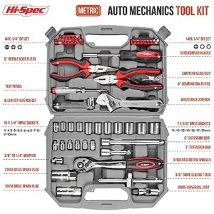 Hi-Spec Tools 67Pc Metric Auto Mechanic Tool Set, Motorcycle & Car Tool Kit, Auto Repair Tool Set with Pliers, Screwdriver Set, Socket Kit & Tool Box Storage Case for Cars, Trucks, Boats RVs & Jeeps.