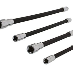 ABN Flexible Socket Extension Cables - 4pc Flex Socket Extension Bar Set 1/4in and 3/8in Drive Light Impact Extender