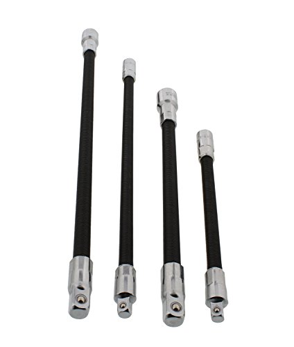 ABN Flexible Socket Extension Cables - 4pc Flex Socket Extension Bar Set 1/4in and 3/8in Drive Light Impact Extender