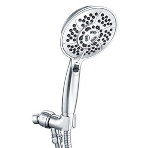 handheld shower head, wassern 5.2'' high pressure 6 setting 81 jets rainfall massage water saving trickle pause extra long 80'' stainless steel hose angle adjustable brass ball joint bracket chrome