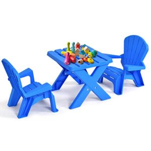 Costzon Kids Table and Chair Set, Toddler Activity Table and Adirondack Chairs for Picnic, Garden, Patio, Backyard & Beach, Outdoor & Chairs (Blue)