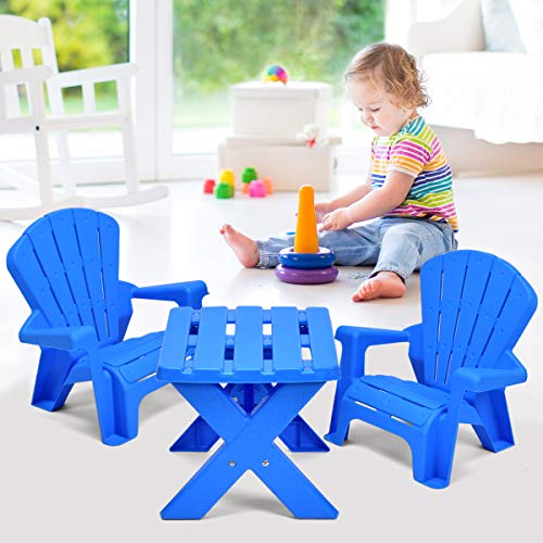 Costzon Kids Table and Chair Set, Toddler Activity Table and Adirondack Chairs for Picnic, Garden, Patio, Backyard & Beach, Outdoor & Chairs (Blue)