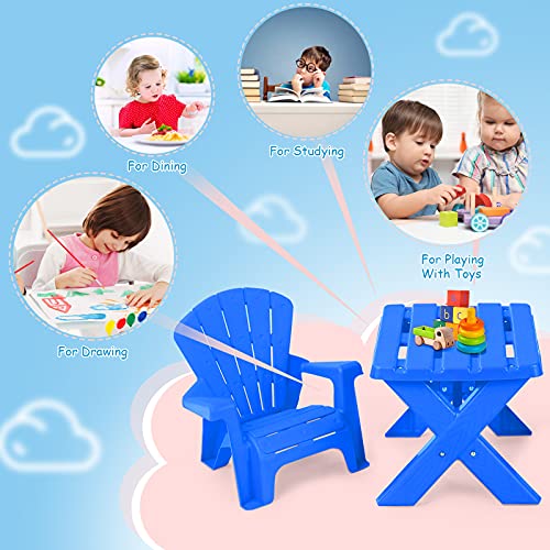 Costzon Kids Table and Chair Set, Toddler Activity Table and Adirondack Chairs for Picnic, Garden, Patio, Backyard & Beach, Outdoor & Chairs (Blue)