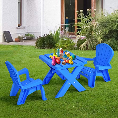 Costzon Kids Table and Chair Set, Toddler Activity Table and Adirondack Chairs for Picnic, Garden, Patio, Backyard & Beach, Outdoor & Chairs (Blue)