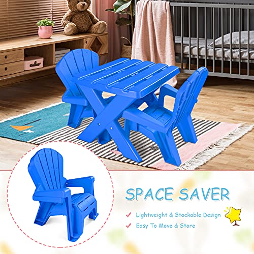 Costzon Kids Table and Chair Set, Toddler Activity Table and Adirondack Chairs for Picnic, Garden, Patio, Backyard & Beach, Outdoor & Chairs (Blue)