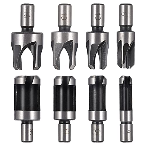 Eagles 8pcs 5/8" 1/2" 3/8" 1/4" Carbon Steel Wood Plug Cutter Set, Roundwood Wood Plug bits Tenon Drill Bit, Taper Claw Type Wood Plug Cutter Drill Bits